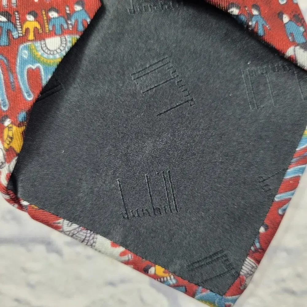 Dunhill Silk Primitive Horse & Elephant Print Tie